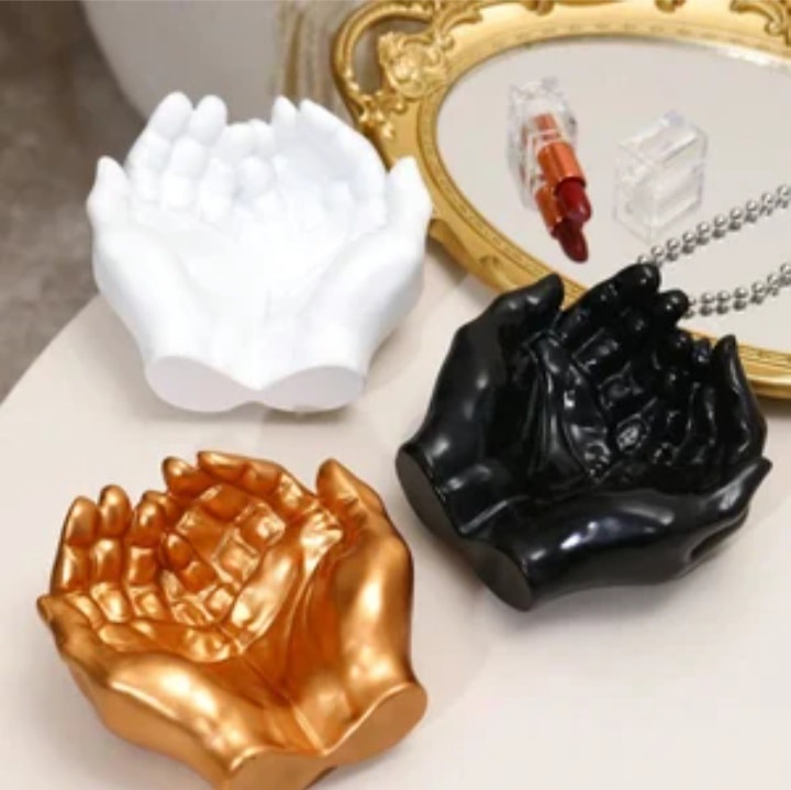Antique golden hand shape pot for plants and jewellery