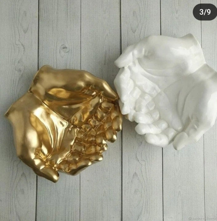 Antique golden hand shape pot for plants and jewellery